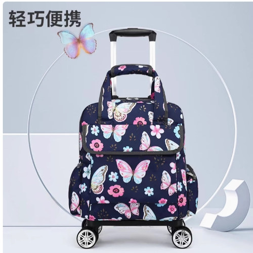 14寸万向轮拉杆包迷你登机箱防水巾帆布印花手提短途旅行包行李包