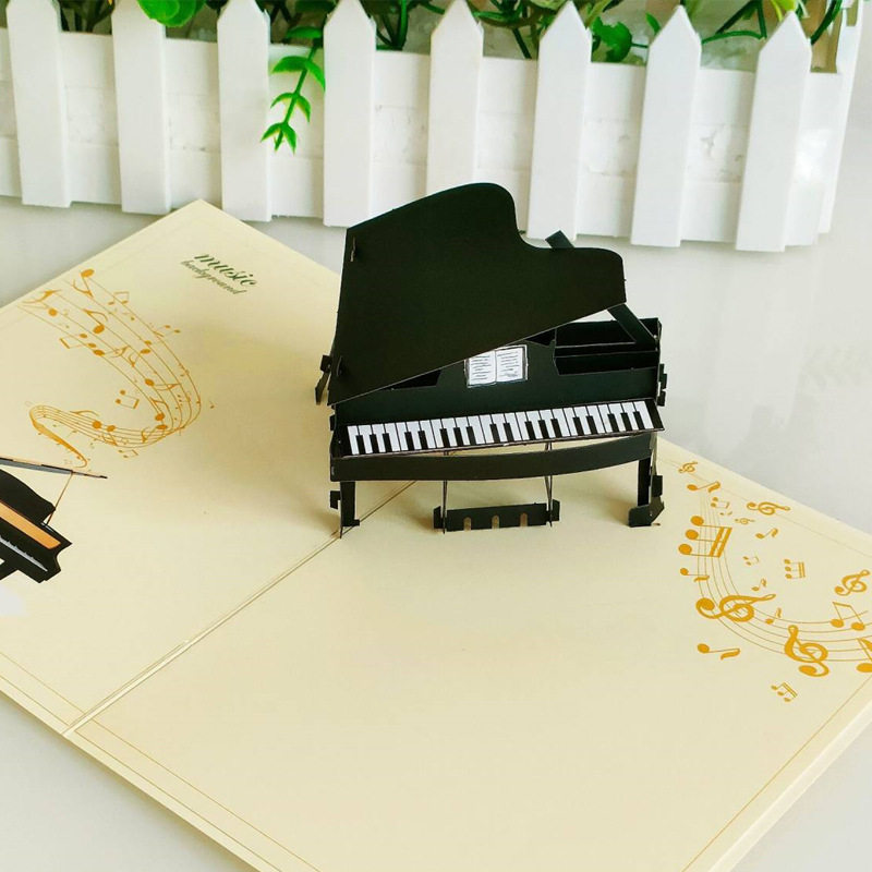 跨境立体贺卡3d立体钢琴贺卡高级感商务礼品通用贺卡感谢祝福卡片