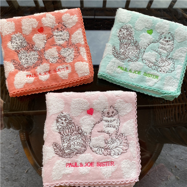 出口日本原单 paul＆J** 爱心蕾丝边猫咪刺绣全棉纯棉柔软 小方巾,居家布艺,手巾/手帕,淘宝优惠券,粉丝福利购,淘宝优惠卷