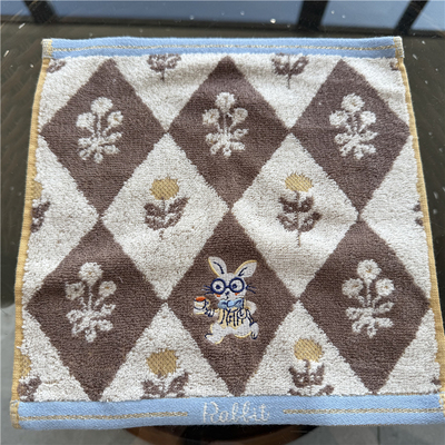 出口日本原单 菱形毛圈 刺绣兔子纯棉柔软全棉舒适吸水可爱小方巾