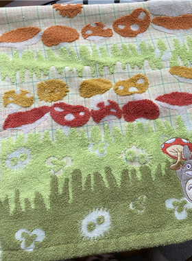 出口日本原单 蘑菇 森林 绿色猫 卡通纯棉柔软 吸水全棉 毛巾面巾