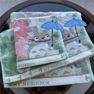 出口日本原单宫崎骏纱布打伞龙猫卡通可爱全棉吸水大方巾毛巾浴巾