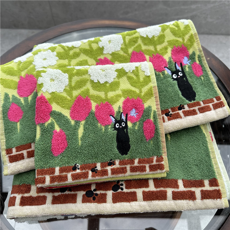 出口日本原单 黑猫jiji 郁金香卡通可爱 全棉 吸水大方巾毛巾浴巾,居家布艺,毛巾/面巾,淘宝优惠券,粉丝福利购,淘宝优惠卷