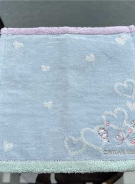 出口日本原单 蓝色爱心刺绣纯棉柔软全棉舒适吸水简洁 小方巾手帕