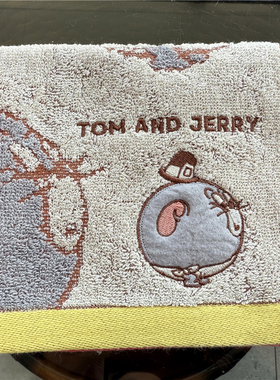 出口日本原单 猫和老鼠卡通刺绣纯棉柔软全棉灰色舒适吸水 大方巾