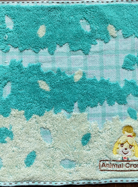 出口日本原单 女孩刺绣卡通可爱绿色 纯棉柔软舒适吸水小方巾手帕