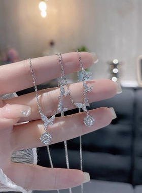 闪亮银饰通体S925纯银莫桑钻白色时尚锁骨项链女百搭气质优雅潮53