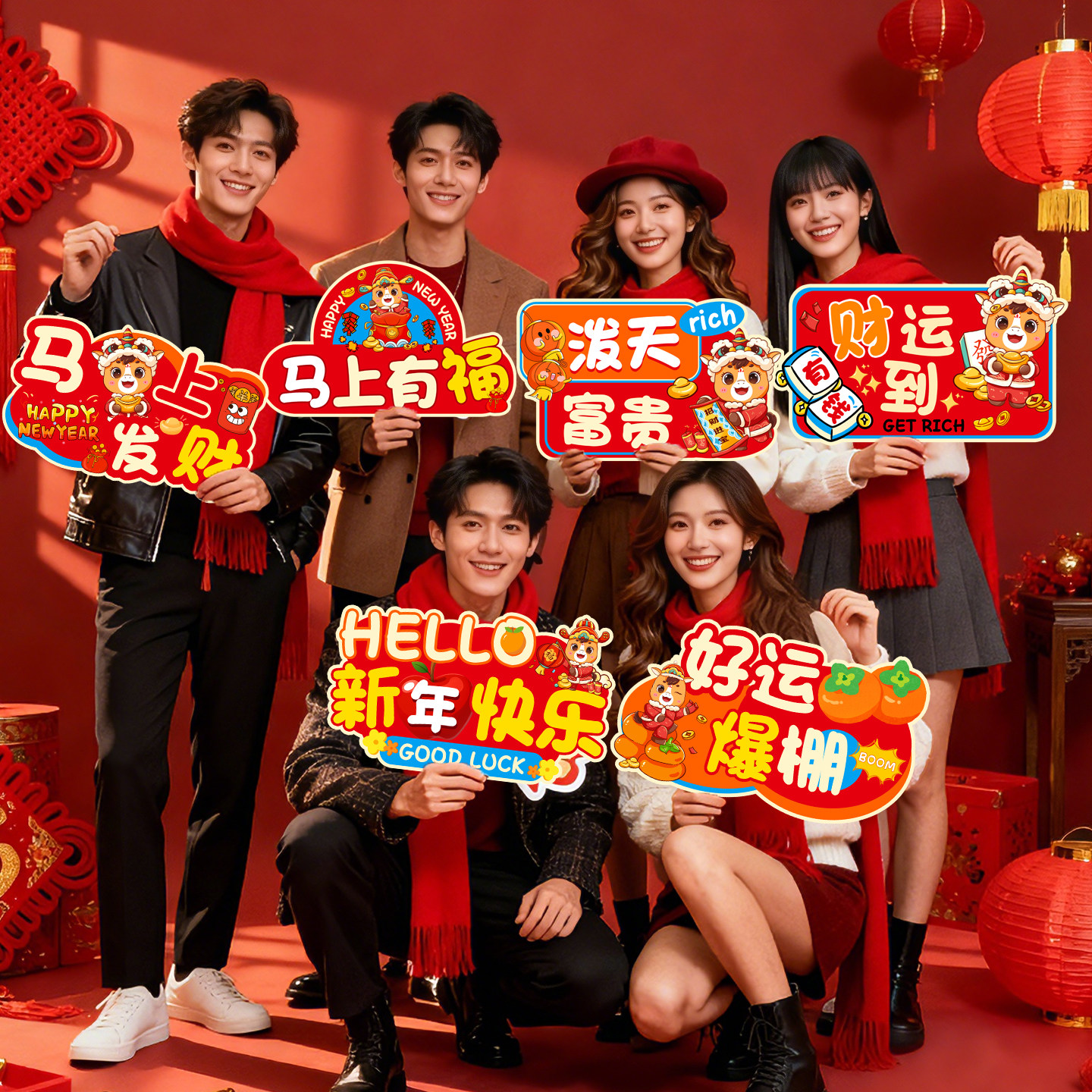 新年拍照道具手持KT板马年装饰春节拍照手举牌2026迎新年氛围布置,节庆用品/礼品,节日装扮用品,淘宝优惠券,粉丝福利购,淘宝优惠卷