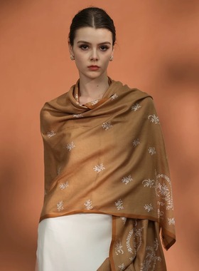 NagarNan70×200 stole尺寸点缀刺绣那家楠克什米尔羊绒披肩