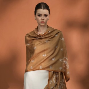 NagarNan70×200 stole尺寸点缀刺绣那家楠克什米尔羊绒披肩