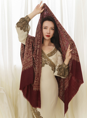 NagarNan-咖标X系列收藏级 安哥拉红 满绣克什米尔披肩19336#