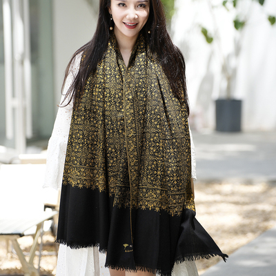 满绣手工羊绒披肩围巾