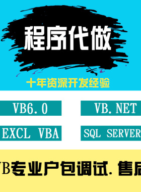 VB6.0代编程序代做VB.net/Excel/VBA/SQL数据库深度学习远程安装