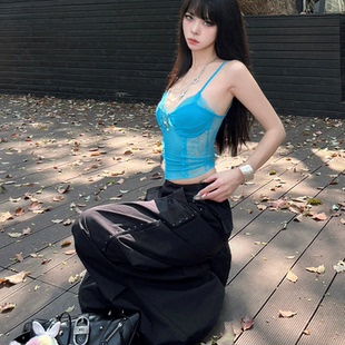 显瘦内带胸垫百搭女款 性感甜美蝴蝶结蕾丝美背小吊带背心修身 上衣
