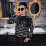 21春款社会小伙修身韩版拼接格子皮领夹克外套1J，男装夹克，星座308A