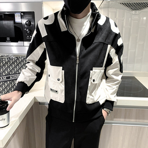 秋季韩版潮牌麂皮绒拼接字母贴布绣夹克外套A   JK9663-P125控165图片