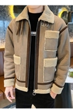 高品质皮毛一体翻领麂皮绒加厚羊羔毛夹克外套1M006，男装毛呢大衣，星座308A