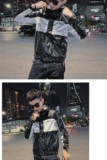 春款社会小伙修身拉链亮面夹克连帽拼接防风外套D89721，男装夹克，星座308A
