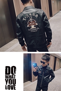 社会小伙飞行机车服皮衣夹克贴标加绒外套 主推款JH207-P135控178图片