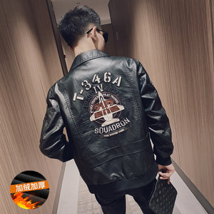 社会小伙飞行机车服皮衣夹克贴标加绒外套 主推款JH207-P135控178图片