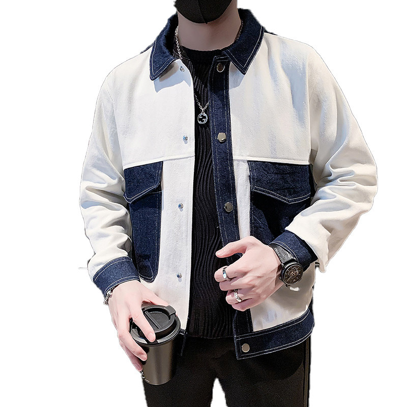 韩版潮牌翻领纯色拼接撞色设计夹克工装外套BJK989-P118控158,男装夹克,星座308A