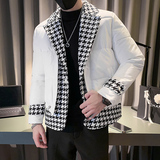 韩版潮牌拼接千鸟格西装领加厚保暖棉衣外套GM6507-P145控195，男装西服套装，星座308A