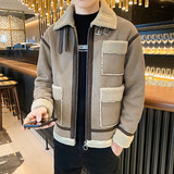 高品质皮毛一体翻领麂皮绒加厚羊羔毛夹克外套4M006，男装毛呢大衣，星座308A