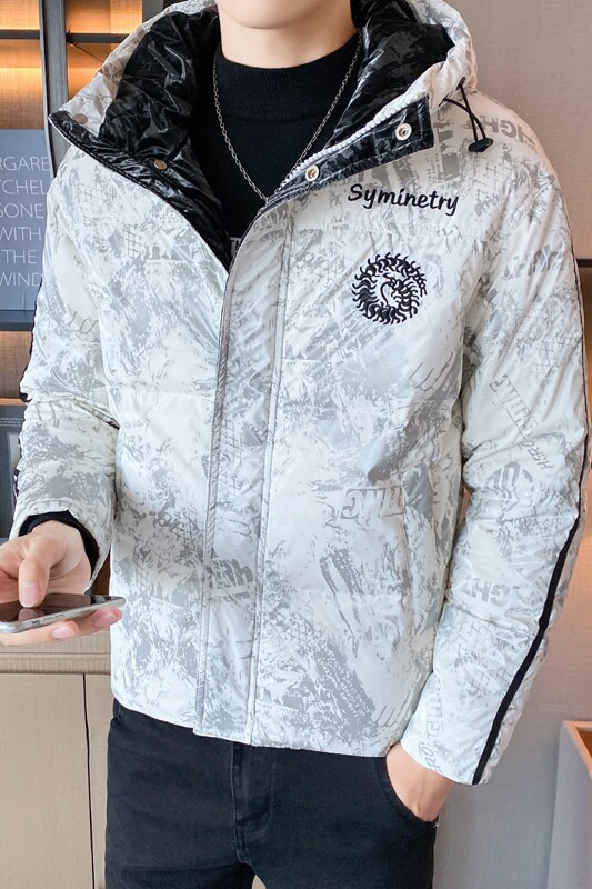 冬季精品潮流亮面印花刺绣图案连帽羽绒服外套3Y8021,男装羽绒服,星座308A