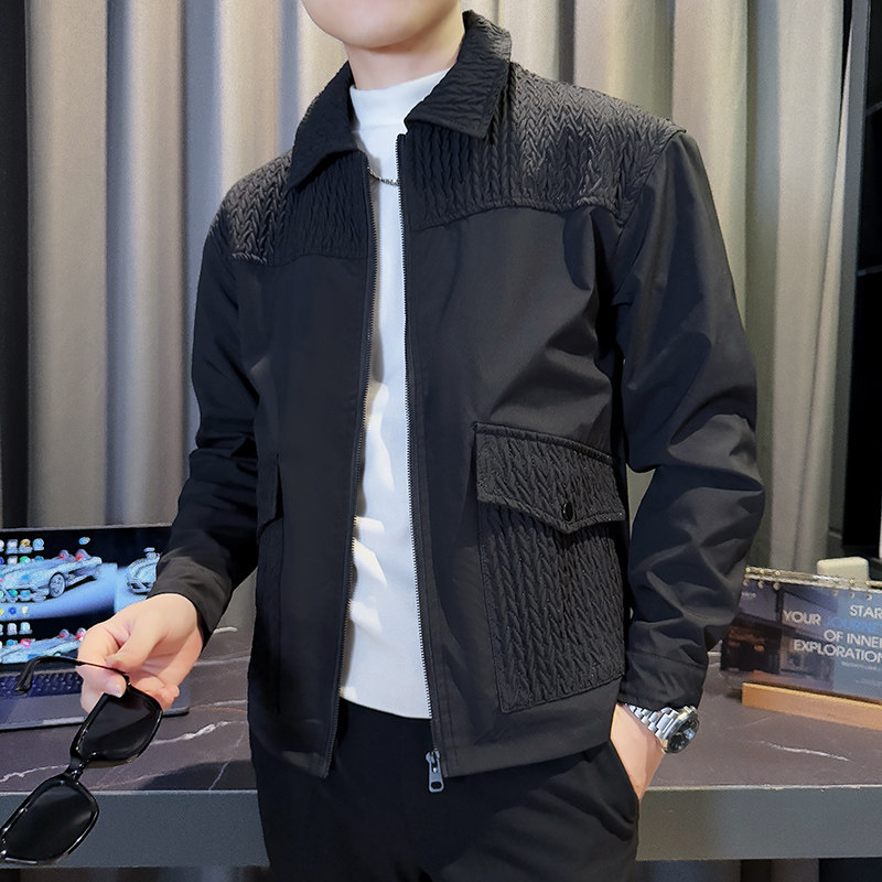 JK3721-P98控138   韩版痞帅翻领纯色休闲机能工装夹克外套B