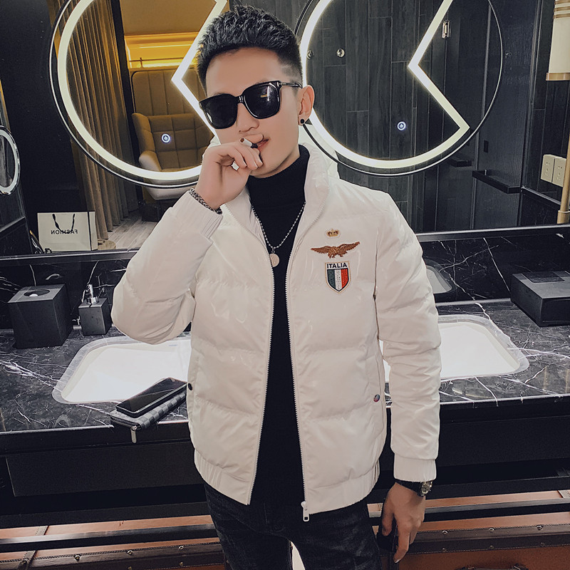 社会小伙时尚亮面压花保暖休闲羽绒服夹克外套1Y8016-P158控208，男装羽绒服，星座308A