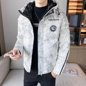 冬季精品潮流亮面印花刺绣图案连帽羽绒服外套 1 Y8021图片