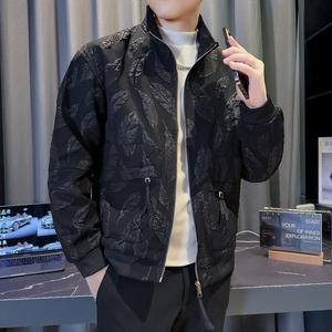 JK3018-P95控135  韩版立领纯色提花布工装夹克外套B图片