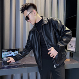 JK88029-P118控158韩版痞帅纯色个性立领编织文理PU皮夹克外套B，男装夹克，星座308A