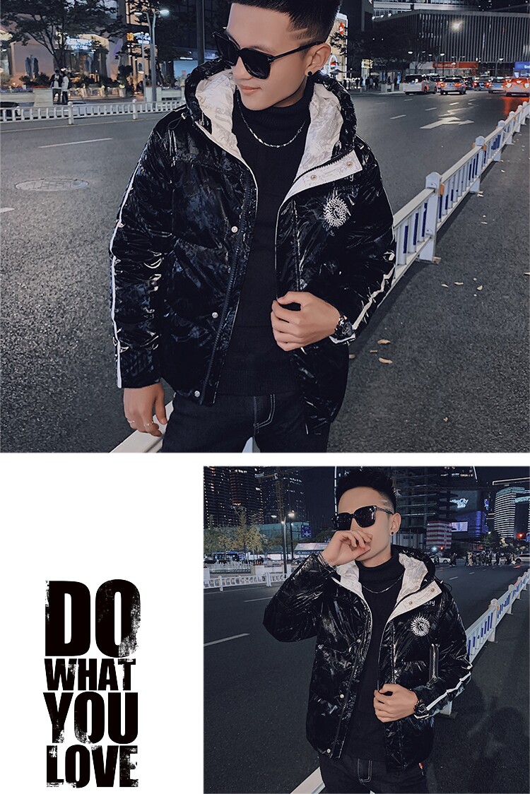 社会小伙潮流亮面印花刺绣图案连帽羽绒服外套4Y8021-P195控255,男装羽绒服,星座308A