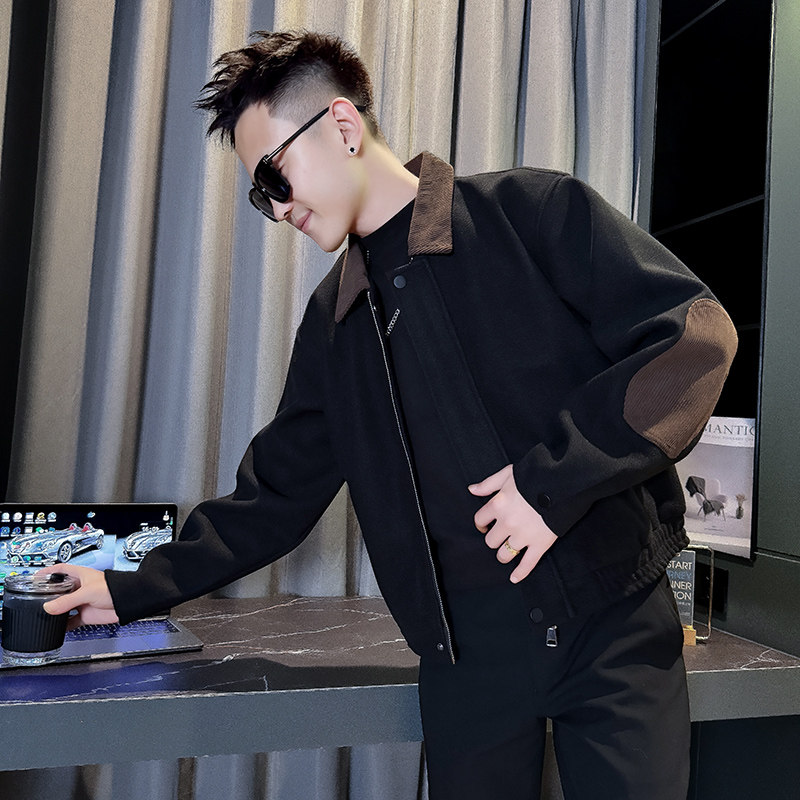 JK9114-P118控158韩版痞帅纯色个性拼接撞色翻领呢料夹克外套D,男装夹克,星座308A