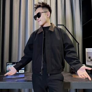 JK9114-P118控158  韩版痞帅纯色个性拼接撞色翻领呢料夹克外套C图片