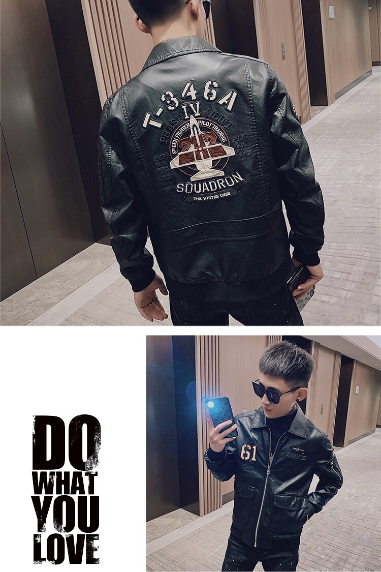 社会小伙机车飞行服皮衣夹克刺绣加绒外套主推款JH207-P135控178,男装皮衣,星座308A