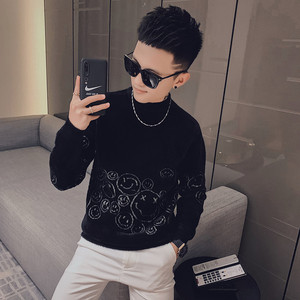 社会小伙潮流卡通笑脸貂绒加厚半高领毛衣打底衫2MY8696