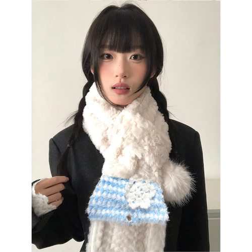 韩版雪花毛绒绒围巾女款冬季