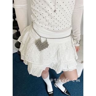 高级感银色爱心腰链女配裙子牛仔裤 饰可调节单肩斜挎包潮 子链条装