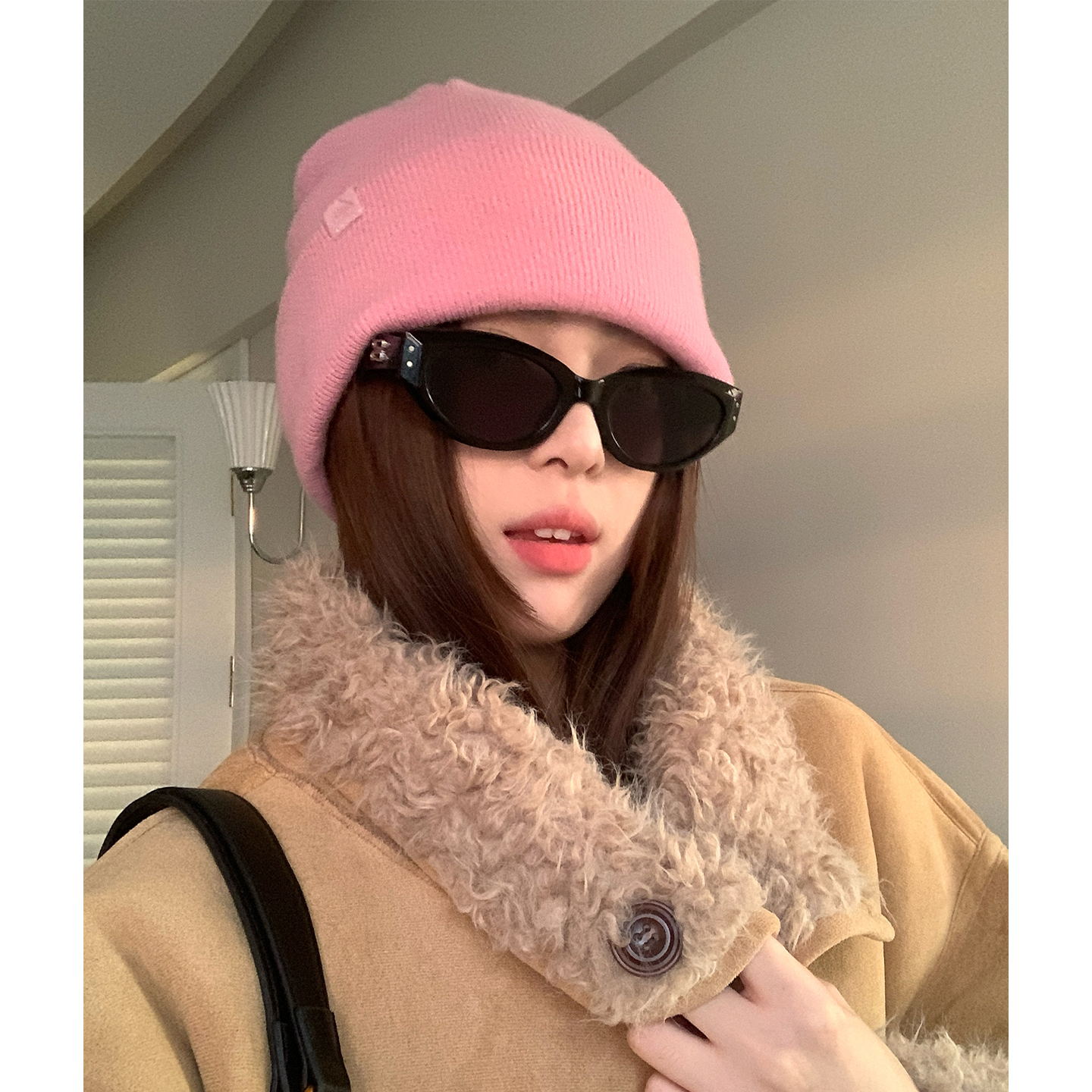 韩系纯羊毛针织帽子女冬季百搭显脸小毛线帽大头围保暖护耳包头帽