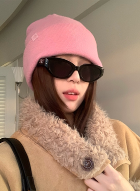 韩系纯羊毛针织帽子女冬季百搭显脸小毛线帽大头围保暖护耳包头帽