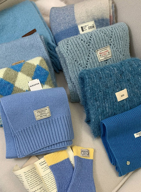 first love蓝色围巾女冬季帽子手套高级感韩版保暖防寒百搭礼物