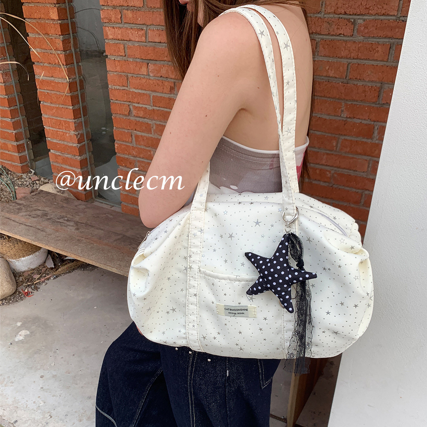 韩系波点星星印花托特包女图片