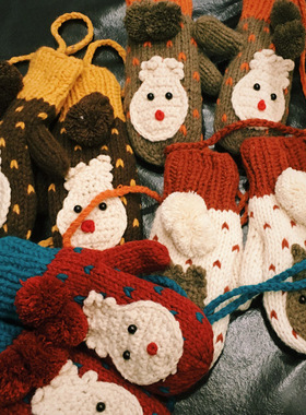 韩版全指卡通手套女冬季可爱韩版学生情侣加厚毛绒日系保暖秋