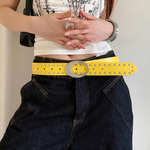 美式千禧风黄色y2k铆钉腰带女款