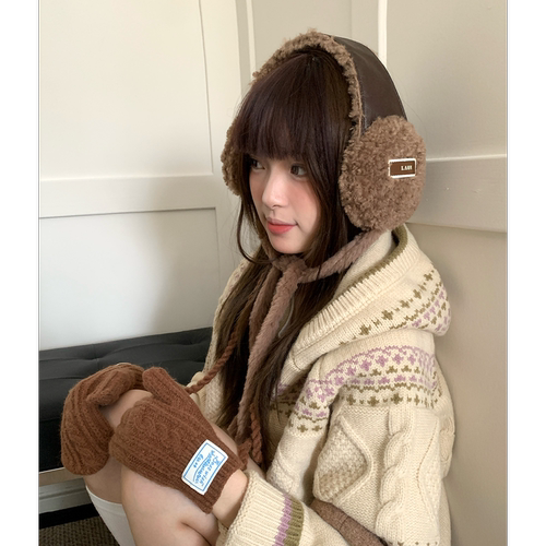 复古美拉德棕色毛绒耳罩女
