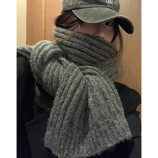 百搭毛线保暖防寒纯色潮 高级感韩版 加厚针织围巾女秋冬季 2025新款