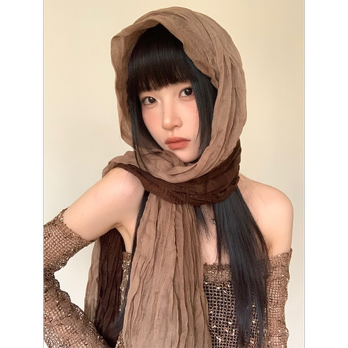 复古渐变民族风褶皱头巾女