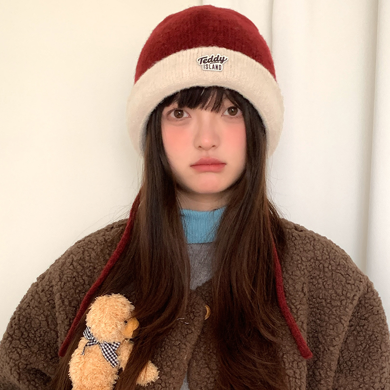 韩系ins风拼色百搭保暖毛线帽
